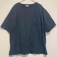 BROWNY ストライプ柄　オーバーカットソー　ネイビー　クルーネック　大きめＬのサムネイル