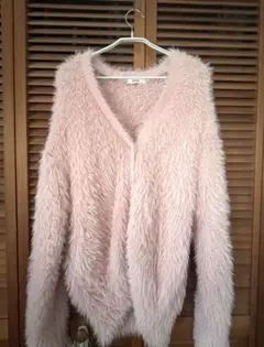 カーディガン フェザーロングカーディガン niceclaup ピンク