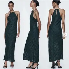 Zara ザラ　ワンピース　グリーン　ドレス　アメスリ ホルターネック構造のサムネイル