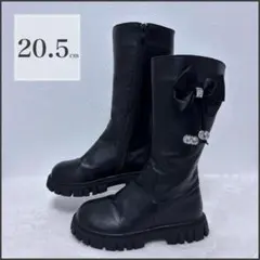 キッズ ロングブーツ 20.5 黒 ブラック 女の子 リボン ファー 暖かい