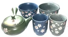 大和漆器工芸 美濃焼 桜模様 茶碗・湯呑・常滑 トミセラ 手描急須5客セット