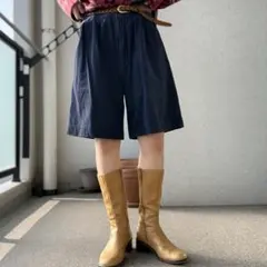 タック　ハーフパンツ　ネイビー