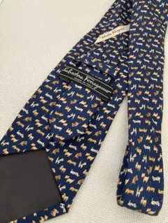 Salvatore Ferragamo 犬柄 ネクタイ ネイビー