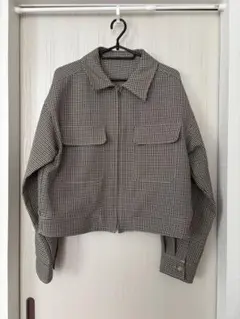 GU チェッククロップドシャツジャケット Lサイズ レディース 31 BEIGE