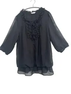 GIVORS フリル付きブラックシースルーブラウス Lサイズ