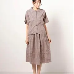 EMI+ エミプラス ギンガムチェック ブラウス フレアスカート セットアップ