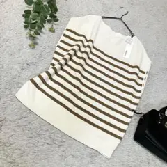 新品☆Alma Design ノースリーブニット　ベスト　ボーダー　ホワイト　Ｌ