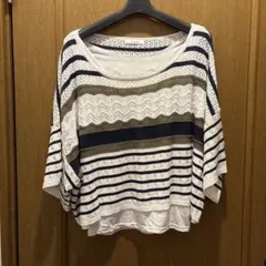 ストライプ 半袖ニットセット　L Lサイズ