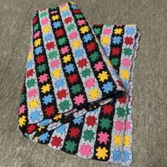 手編み マルチカバー 大判 かぎ編み グラニースクエア ベッドカバー レトロ