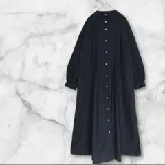 SHIPS Colors バンドカラー シャツワンピース ロング タック 黒