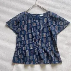 Jocomomola 北欧風刺繍 総柄　半袖ブラウス ペプラム【40】 ネイビーのサムネイル