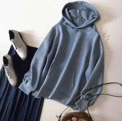 くすみブルーアーバンリサーチポケットフード付上質ダンボールパーカープルオーバー