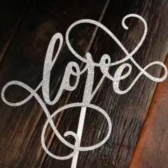 筆記体 シルバー love ケーキトッパー ウェディング  結婚式