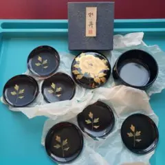 漆器 菓子器 セット 花の金箔装飾