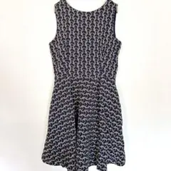 ZARA BASIC ワンピース 総柄【M】ネイビー ノースリーブ ひざ丈 美品