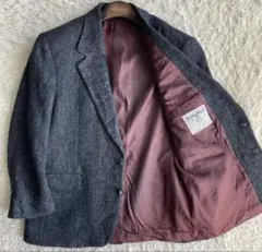 【カナダ製】ビスポーク　ワイド　ハリスツイードネイビージャケット　くるみボタン