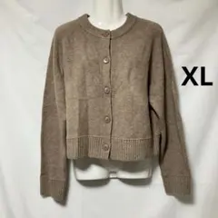 GU パフィータッチクルーネック 長袖 ショートカーディガン ブラウン　XL