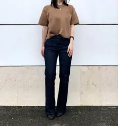 【美品】ユニクロ スリムフレアトラウザージーンズ M ブラック デニム パンツ