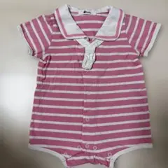 べべ　セーラー襟ロンパース　　マリン　ピンクボーダー