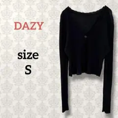 DASY【S】シアーリブニットカーディガン クロップド ブラック ストレッチ 黒