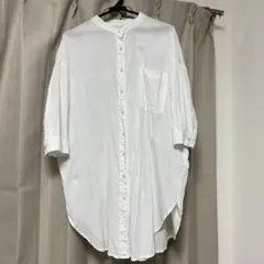 バンドカラー ロングシャツ ホワイト Mサイズ