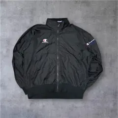 90s Champion ナイロンジャケット 黒 L 刺繍