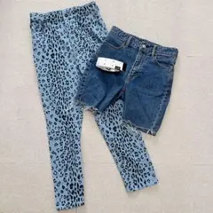 X-girl デニムハーフパンツ ヒョウ柄 デニム ベルト 3点セット