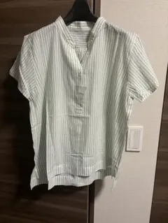新品 LLサイズ レディース半袖 ストライプシャツ トップス ブラウス 大きい