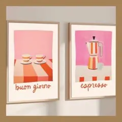 P647アートポスター ミッドセンチュリー インテリア モダン ピンク コーヒー