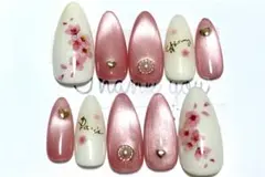 【接着テープ付き】春ネイル　ピンク　マグネットネイル　桜　入学式