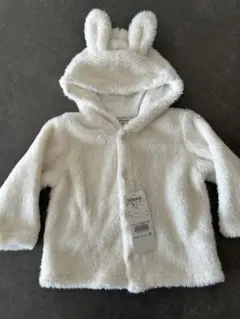 90サイズ新品　ホワイト フリース アウター ウサギ耳付き