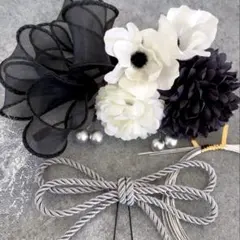 髪飾り　成人式　卒業式　和装　振袖　七五三　シルバー　ブラック　白　りぼん　水引