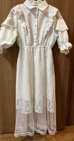 NOÉMIE ホワイト レース フリル ワンピース