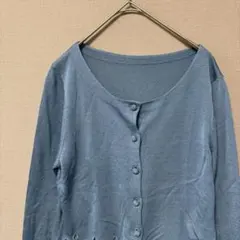 イトキン　裾刺繍レースＶネックカーディガン(L)ブルー　シルク混なめらかニットのサムネイル