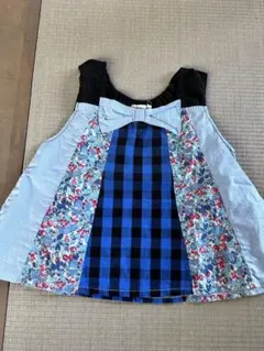 チュニック 100cm 青系 花柄 ストライプ