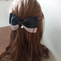 バイカラー　ダブルリボン　バレッタ