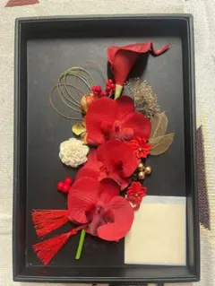 胡蝶蘭&カラー髪飾り 赤&ゴールド 水引 タッセル 和装 成人式 卒業式 前撮り