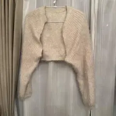 韓国 クリーム色 ニット ファー ボレロのサムネイル
