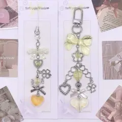 黄色 ビーズキーホルダー/ストラップ y2k 韓国 コレクトブック イエロー