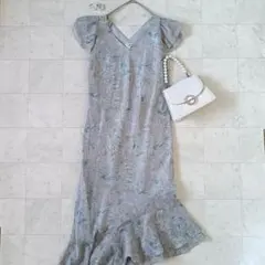 カムワットメイ ドレス 袖・裾フリル ボタニカル柄　M　9AR