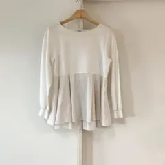 OPAQUE.CLIP ペプラムトップス　異素材切替　長袖　白　ホワイト