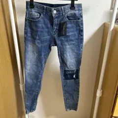【新品タグ付き】定価1.5万 ダメージ加工 パッチワーク スキニーデニム M