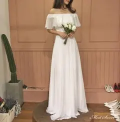 オフショルダー ホワイト ウェディングドレス