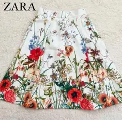 【試着のみ】ZARA ボタニカル　フラワープリントスカート 膝丈フレアスカートのサムネイル