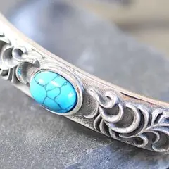 ターコイズ アラベスク唐草シルバーバングル SV925 ネイティブ インディアン