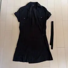 【HUDSON】カシュクール ミニワンピース チュニック ブラック リボン付きのサムネイル