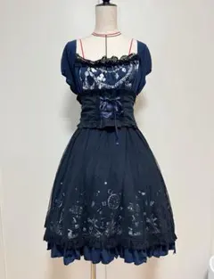 公*o様 h.NAOTOFrill レースワンピース バラ柄 黒×ピンク フリル 公*o様 h.NAOTOFrill レースワンピース バラ柄 黒×ピンク フリル