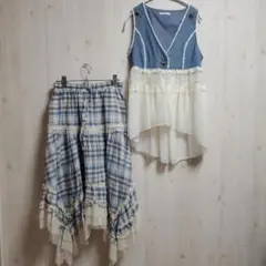 デニムシフォンベスト+スカートセット