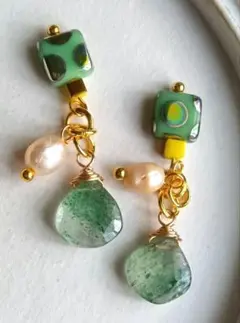 8860 グリーンストロベリークォーツ バロックパール チェコビーズ パーツ