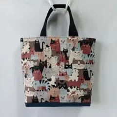 猫柄トートバッグ★内側キルティング生地でふんわり
